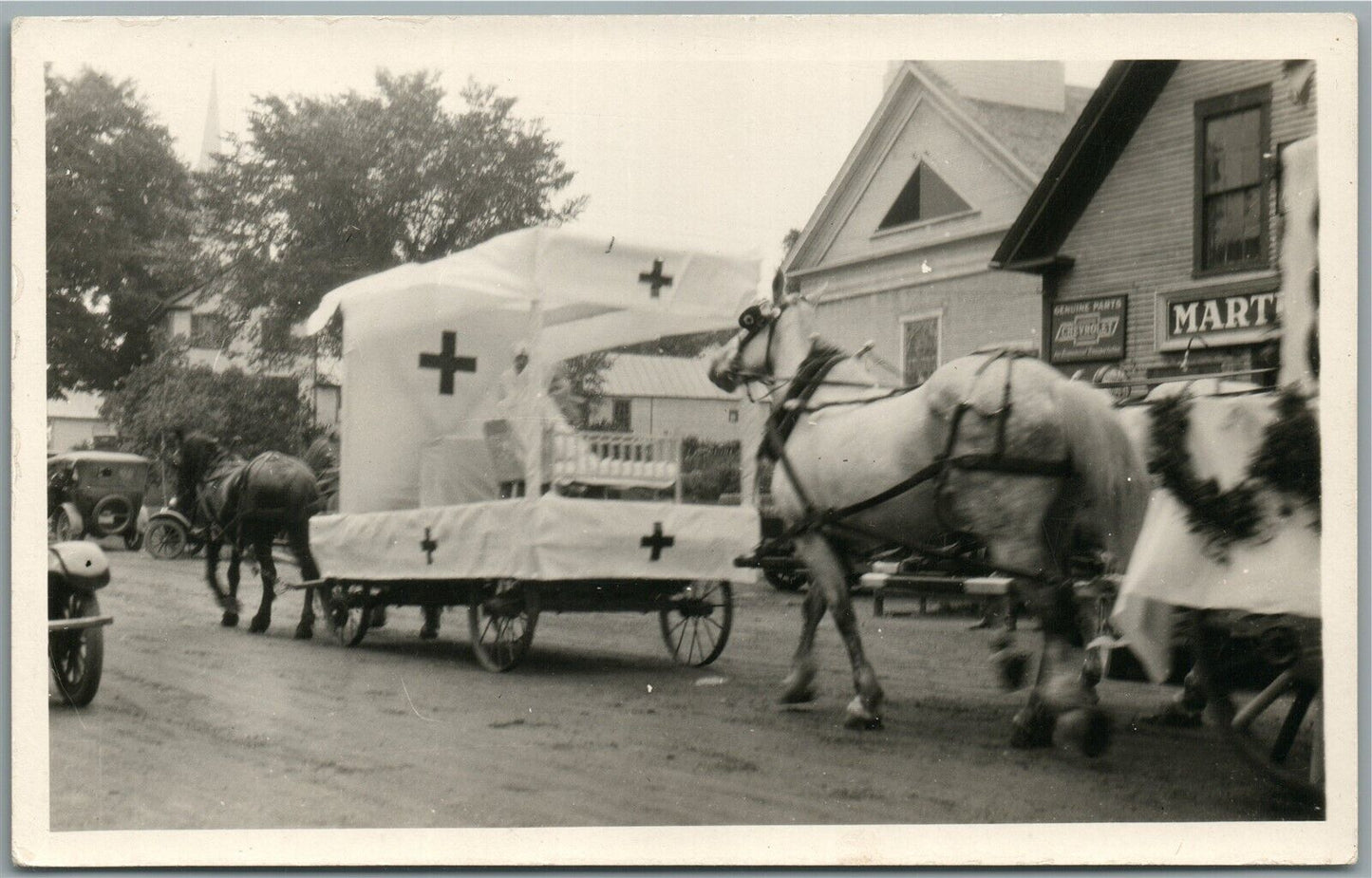 WILLIAMSTOWN VT OLD HOME WEEK ANTIQUE REAL PHOTO POSTCARD RPPC RED CROSS CART