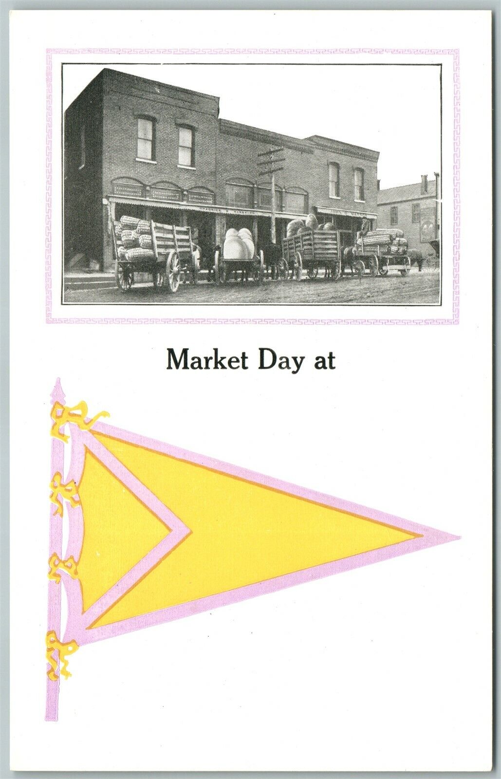 EXAGGERATED ANTIQUE POSTCARD MARKET DAY FARMING