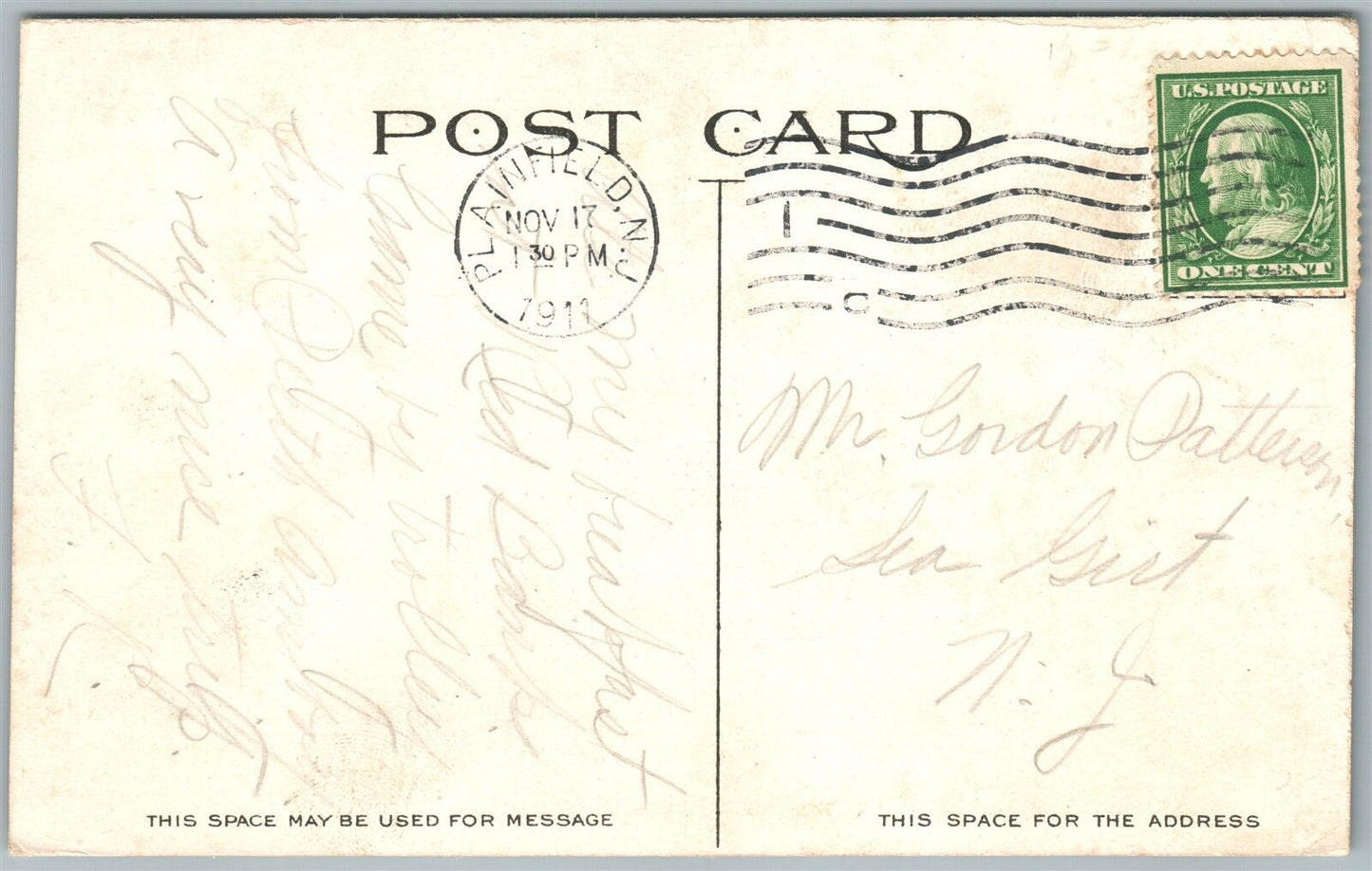 PLAINFIELD NJ SEVENTH STREET 1911 ANTIQUE POSTCARD