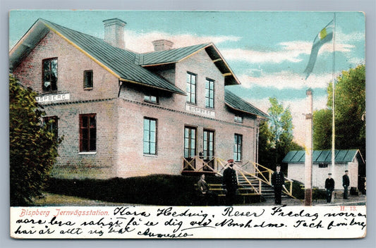 SWEDEN BISBERG RAILROAD STATION JERNVAGSSTATION ANTIQUE POSTCARD railway depot