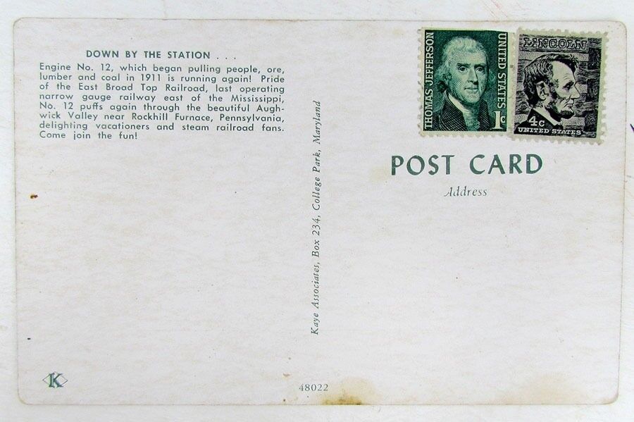 VINTAGE POSTCARD ROCKHILL FURNACE PA RAILWAY STATION EAST BROAD TOP RAILROAD