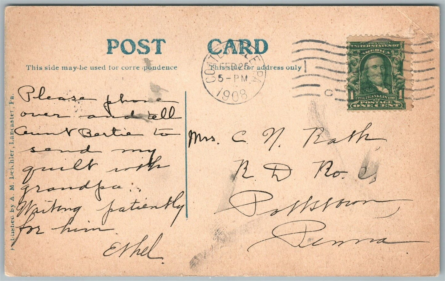 COATESVILLE PA CHESTNUT STREET 1908 ANTIQUE POSTCARD