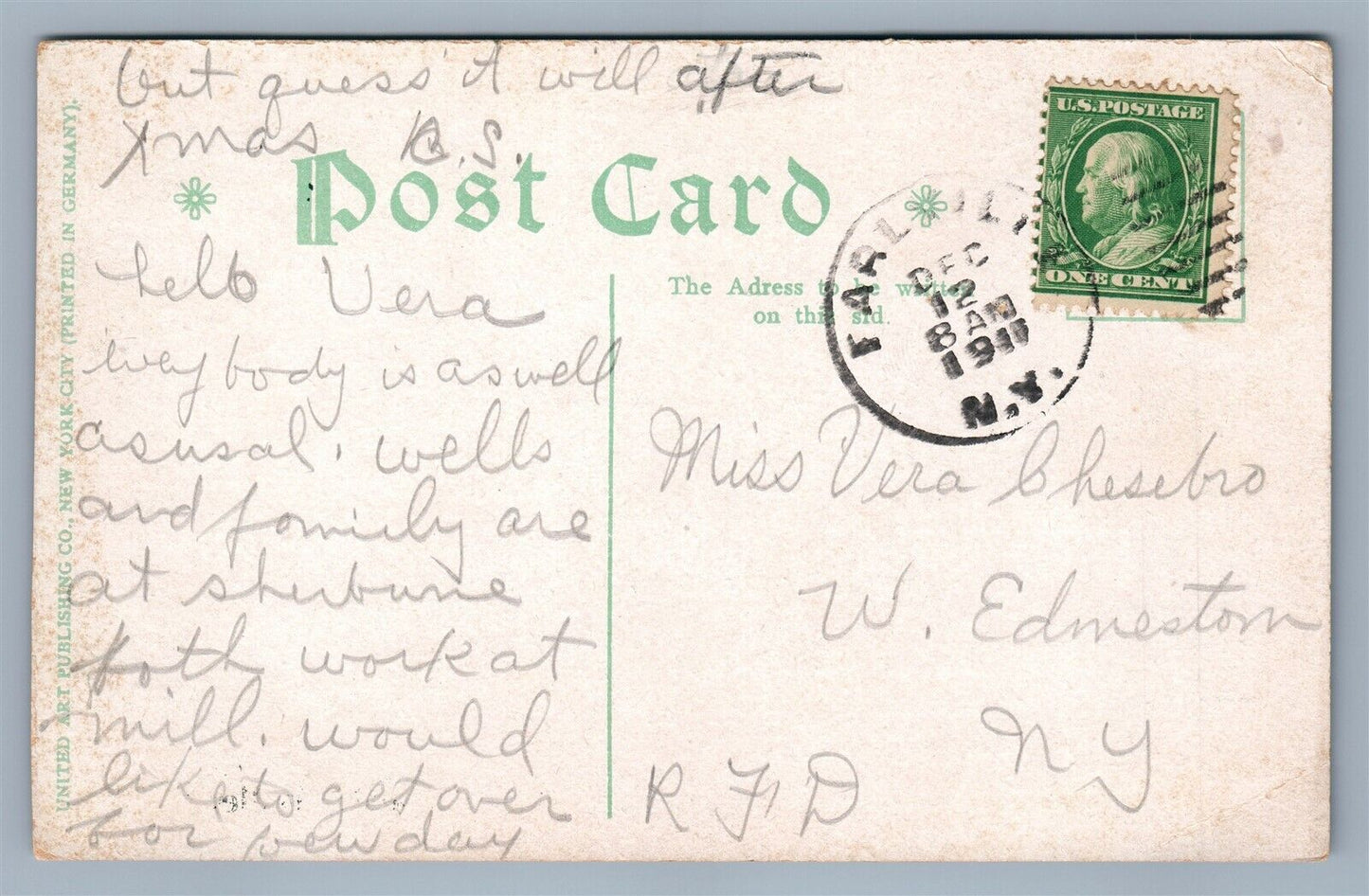 EARLVILLE NY DRIVING ANTIQUE POSTCARD