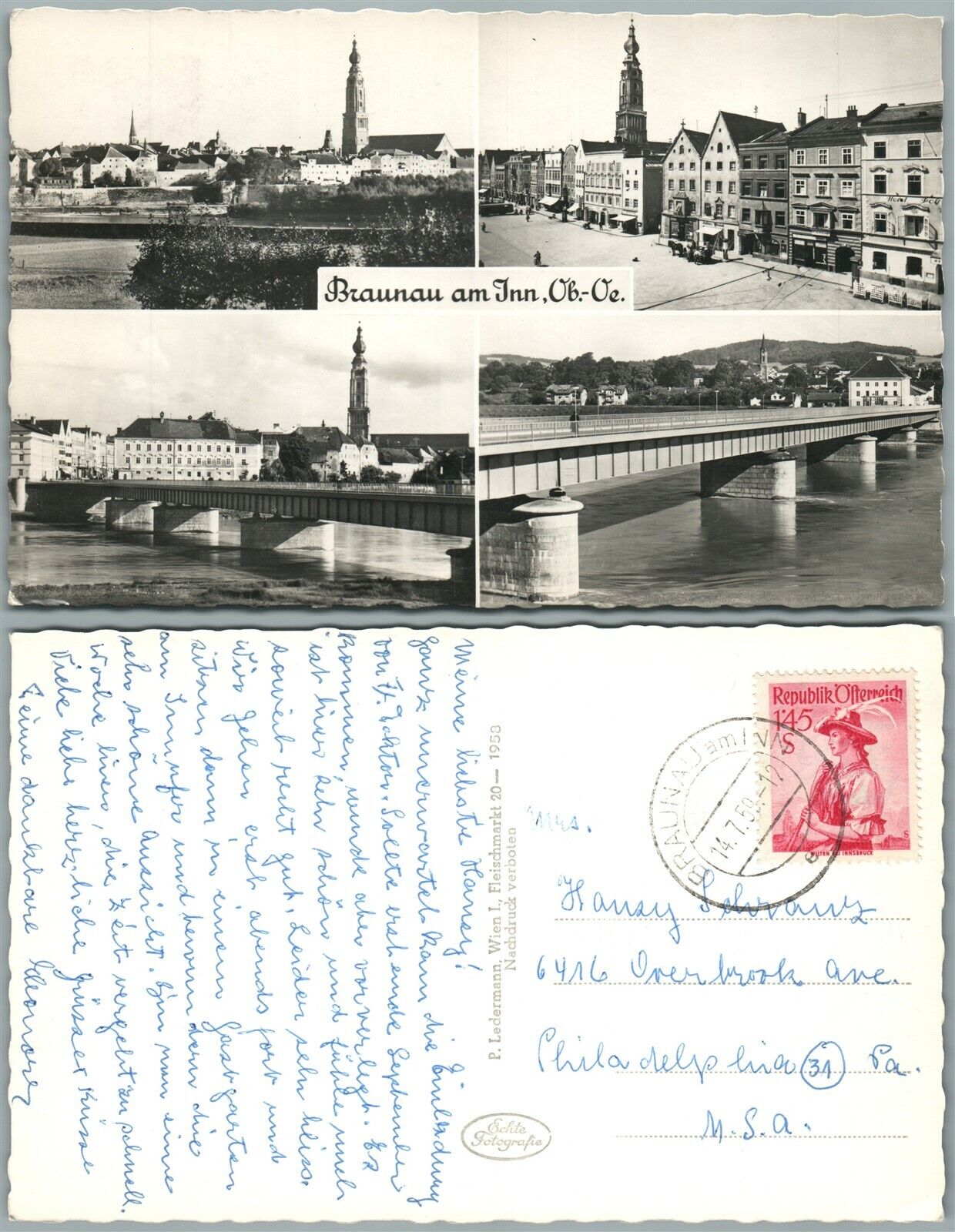BRAUNAU AM INN AUSTRIA 1959 VINTAGE REAL PHOTO POSTCARD RPPC