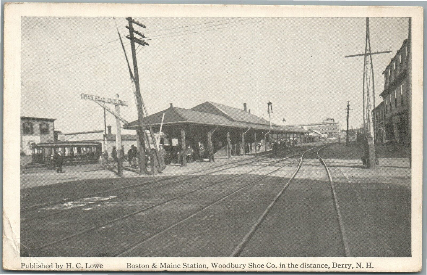 DERRY NH RAILROAD STATION RAILWAY DEPOT WOODBURY SHOE CO. ANTIQUE POSTCARD