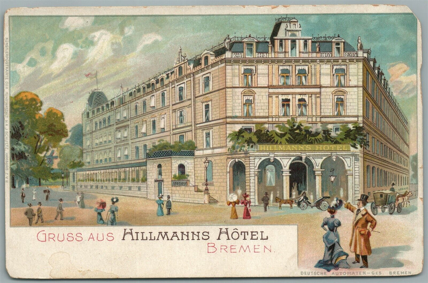 BREMEN GERMANY HILLMANS HOTEL ANTIQUE POSTCARD