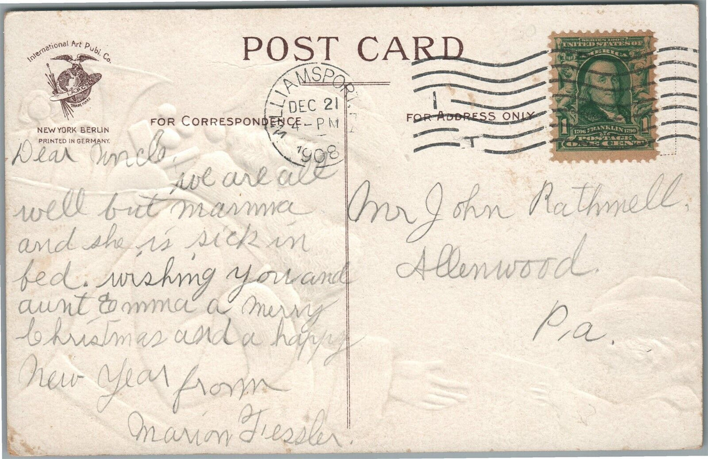 SANTA BEST WISHES FOR A HAPPY CHRISTMAS ANTIQUE POSTCARD