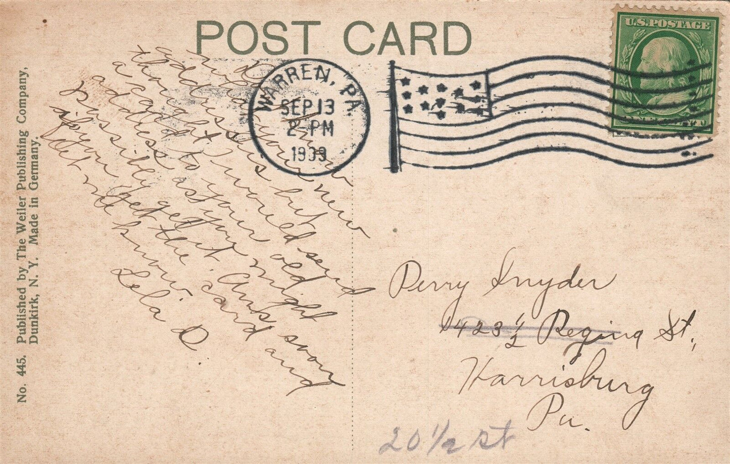 WARREN PA WINTER SCENE 1909 ANTIQUE POSTCARD