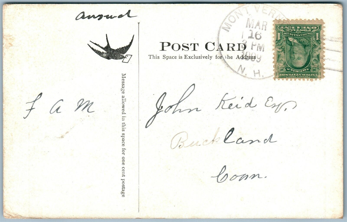 WILTON NH TOWN HALL ANTIQUE POSTCARD