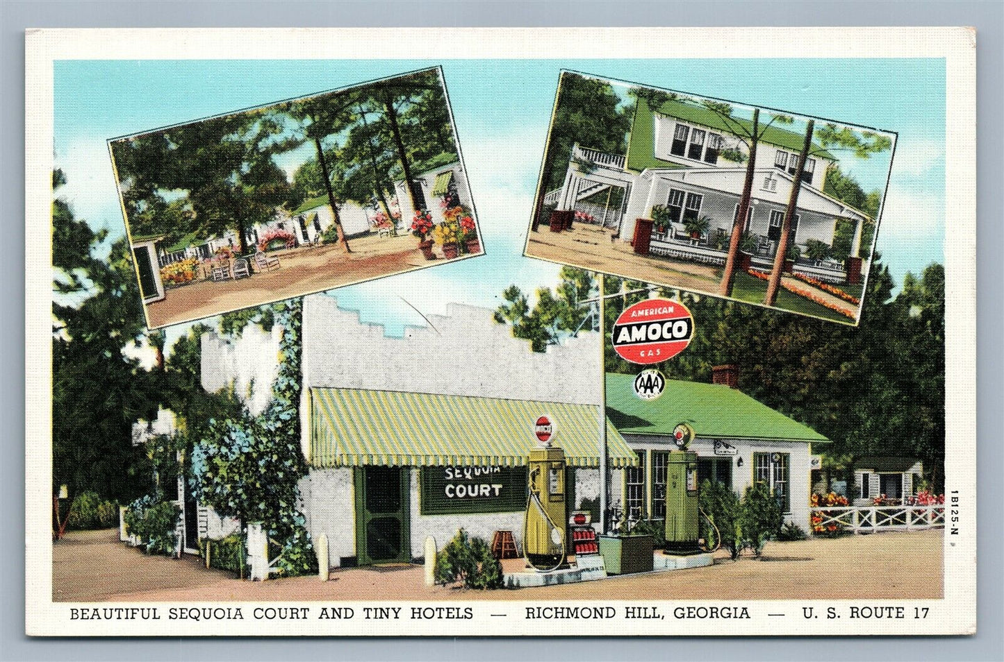 RICHMOND HILL GA GAS STATION SEQUOIA COURT HOTEL ADVERTISING VINTAGE POSTCARD