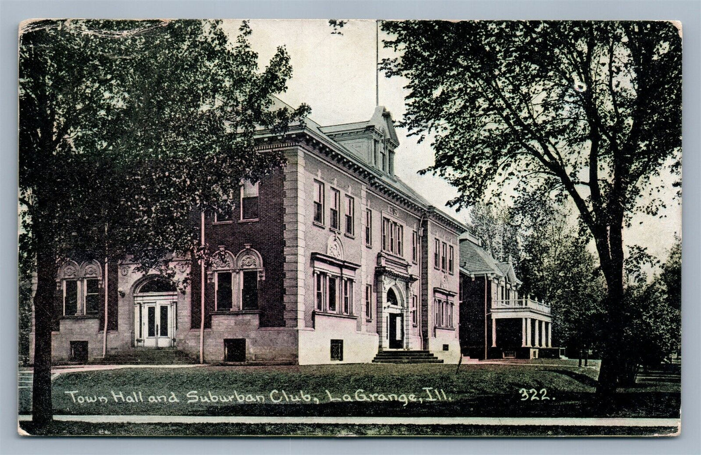 LA GRANGE IL TOWN HALL & SUBURBAN CLUB ANTIQUE POSTCARD