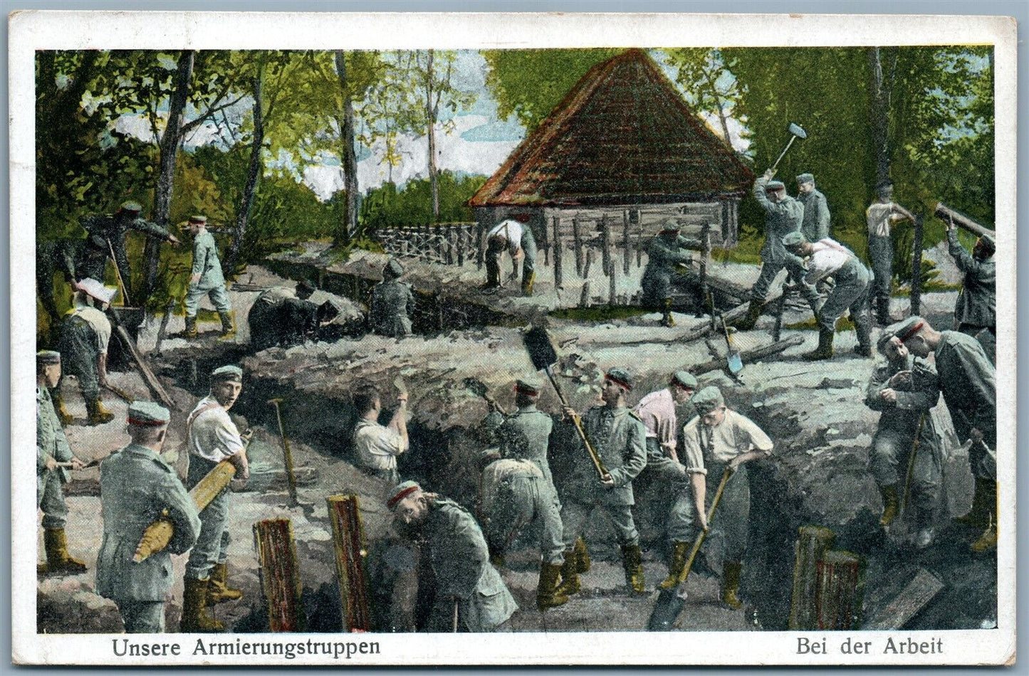 GERMAN WWI MILITARY FELDPOST 1916 ANTIQUE POSTCARD BEI DER ARBEIT