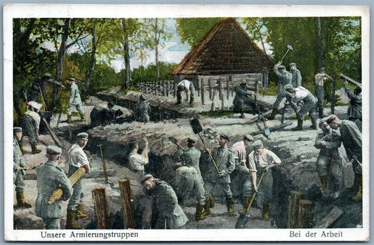 GERMAN WWI MILITARY FELDPOST 1916 ANTIQUE POSTCARD BEI DER ARBEIT