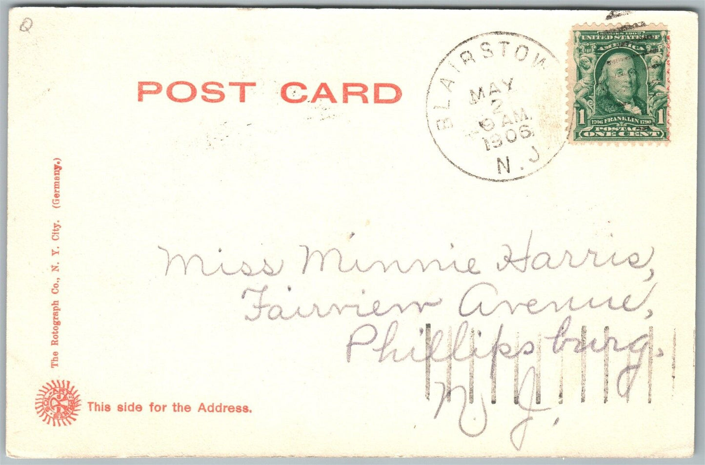 BLAIRSTOWN NJ LOCKE HALL & INSLEY HALL UNDIVIDED 1906 ANTIQUE POSTCARD