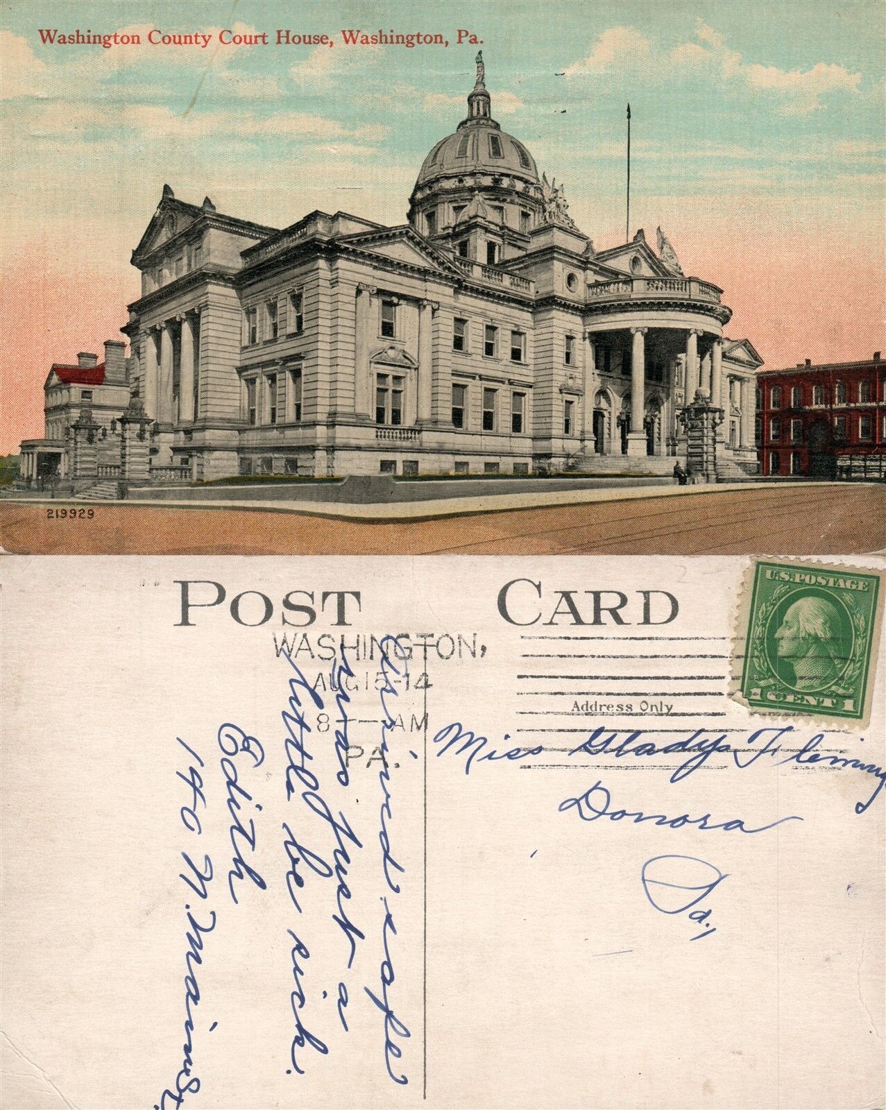 WASHINGTON PA COURT HOUSE ANTIQUE POSTCARD