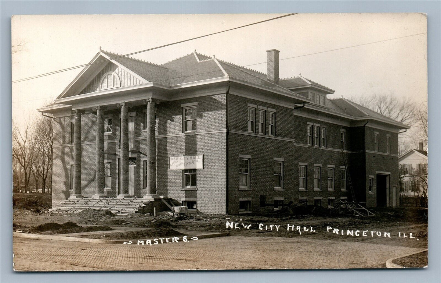 PRINCETON IL NEW CITY HALL ANTIQUE REAL PHOTO POSTCARD RPPC