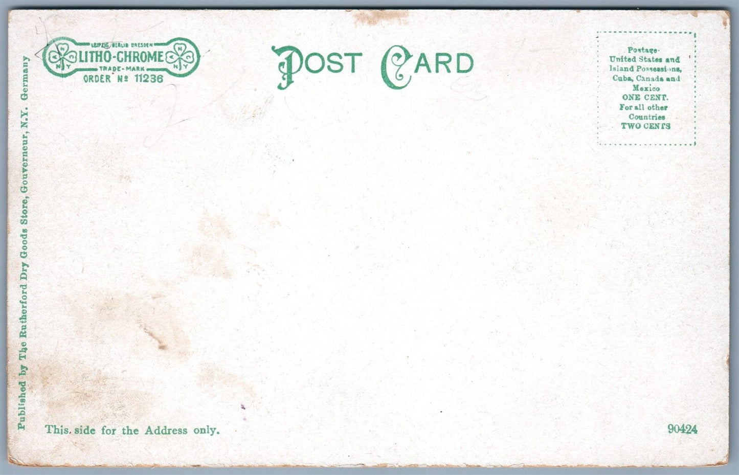 GOUVERNEUR NY MAIN STREET UNDIVIDED ANTIQUE POSTCARD