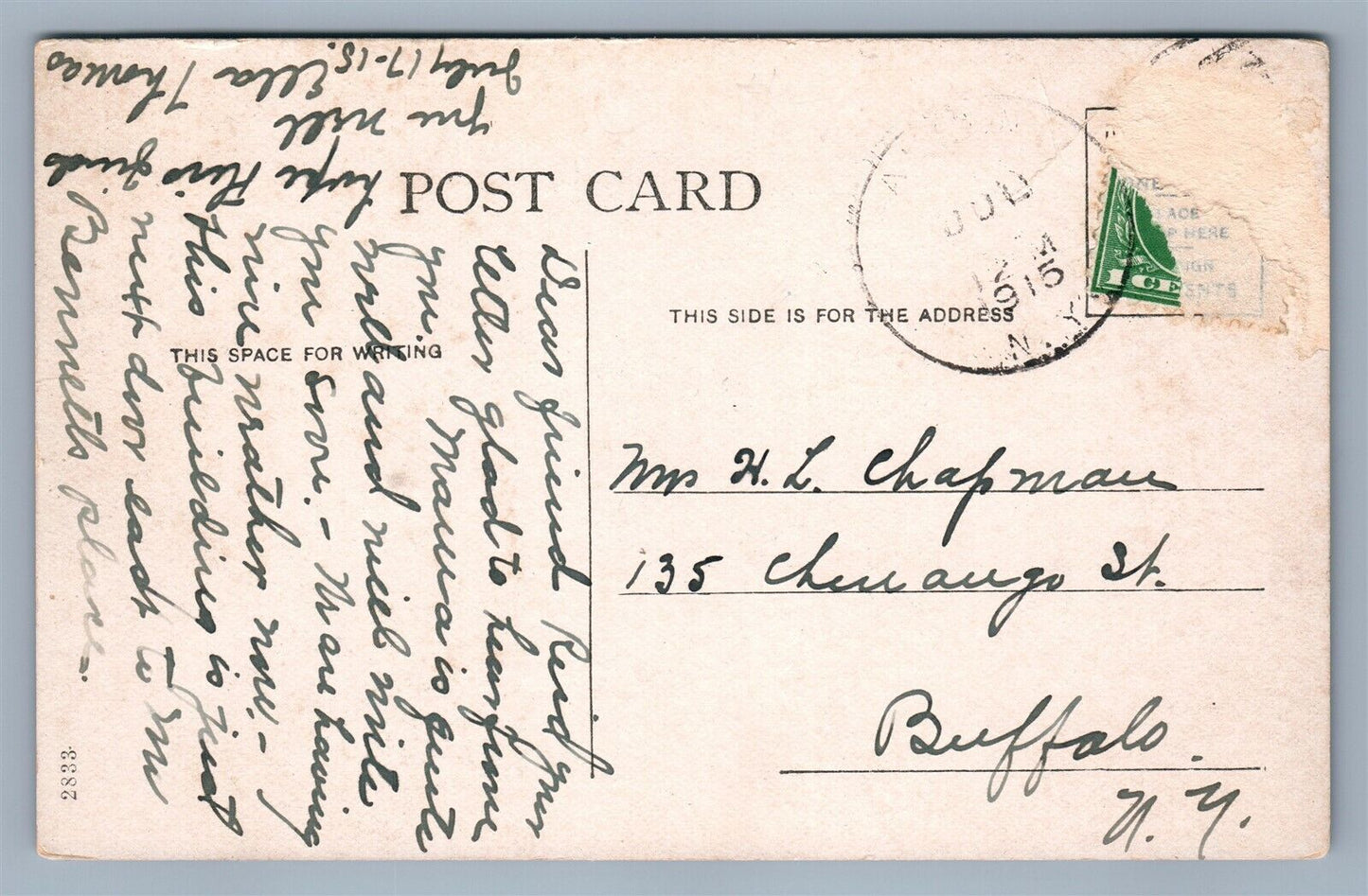 ALDEN NY EWELL FREE LIBRARY 1915 ANTIQUE POSTCARD
