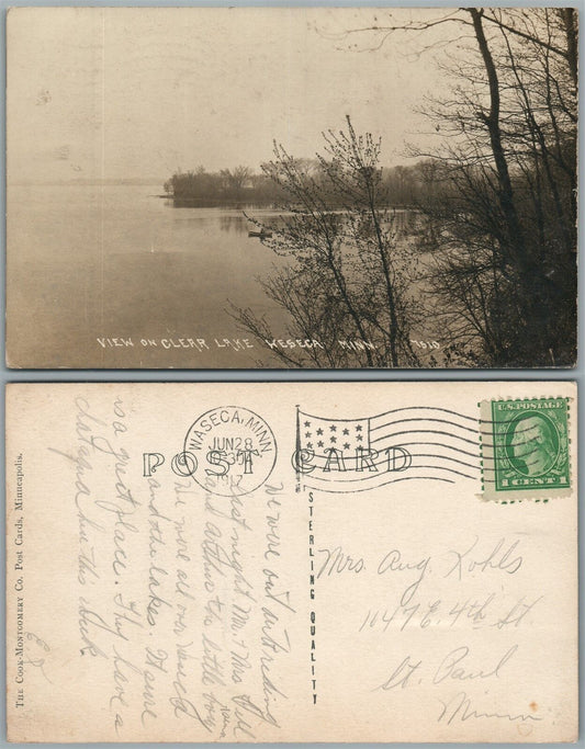 CLEAR LAKE WASECA COUNTY MN 1917 ANTIQUE REAL PHOTO POSTCARD RPPC