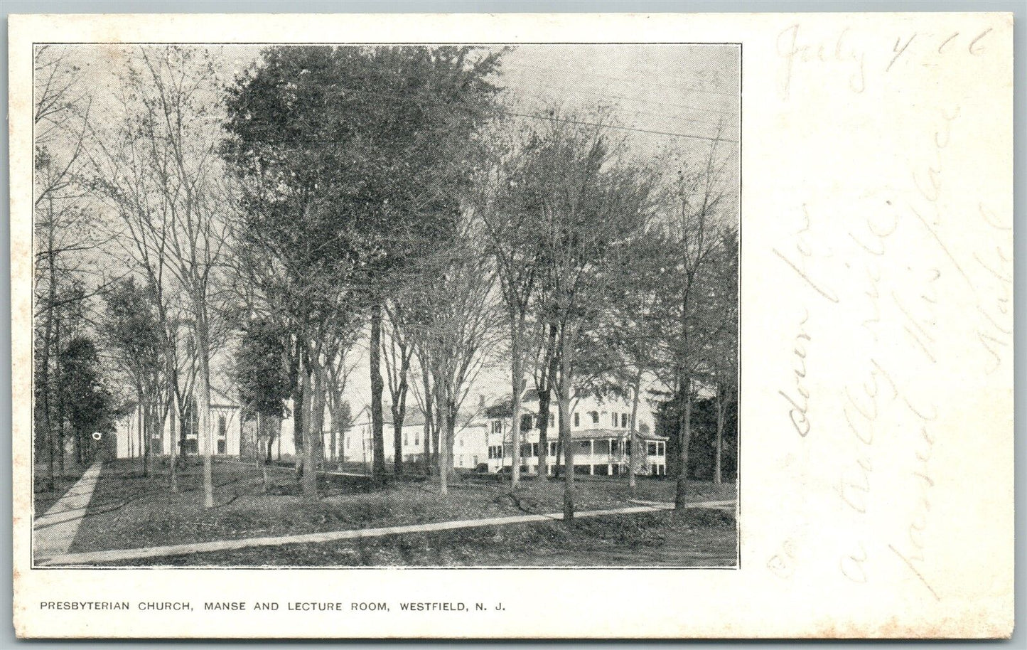 WESTFIELD NJ PRESBYTERIAN CHURCH UNDIVIDED 1906 ANTIQUE POSTCARD