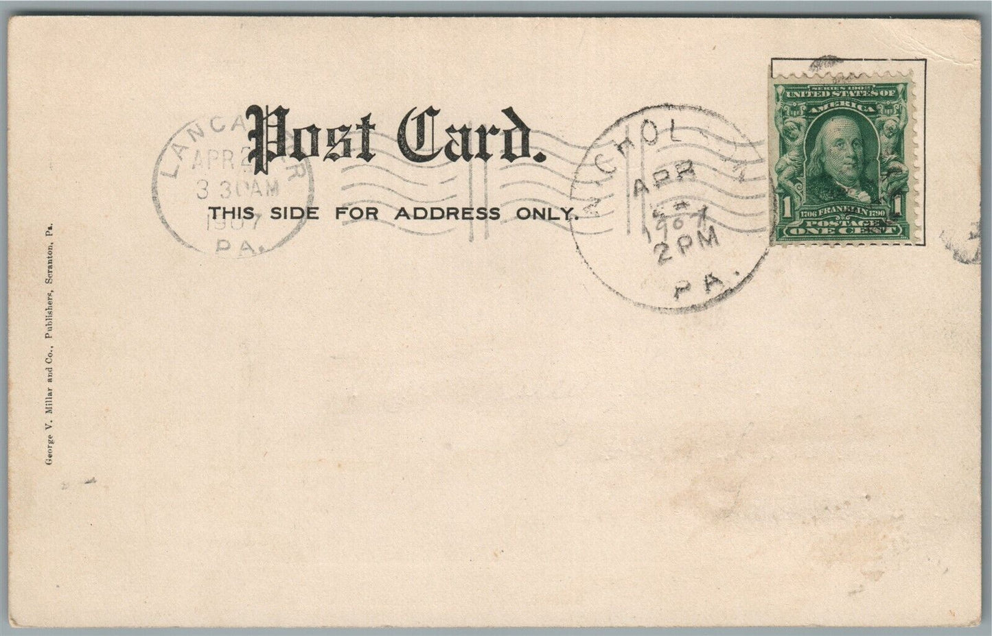 NICHOLSON PA POSTAL SERVICE ANTIQUE POSTCARD