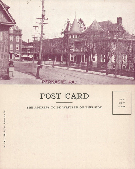 PERKASIE PA STREET SCENE UNDIVIDED ANTIQUE POSTCARD