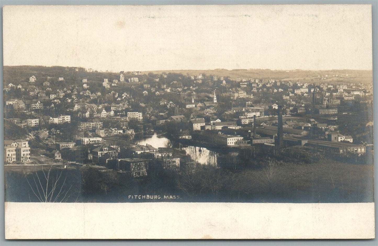 FITCHBURG MA PANORAMA ANTIQUE REAL PHOTO POSTCARD RPPC