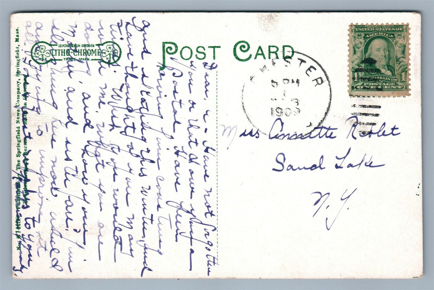 WESTFIELD MA PARK SQUARE ANTIQUE POSTCARD
