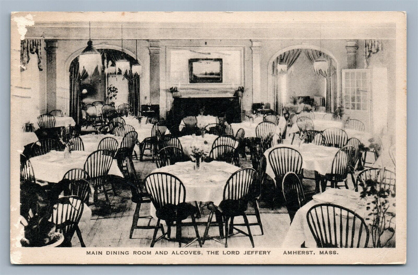 AMHERST MA LORD JEFFERY HOTEL DINING ROOM ANTIQUE POSTCARD