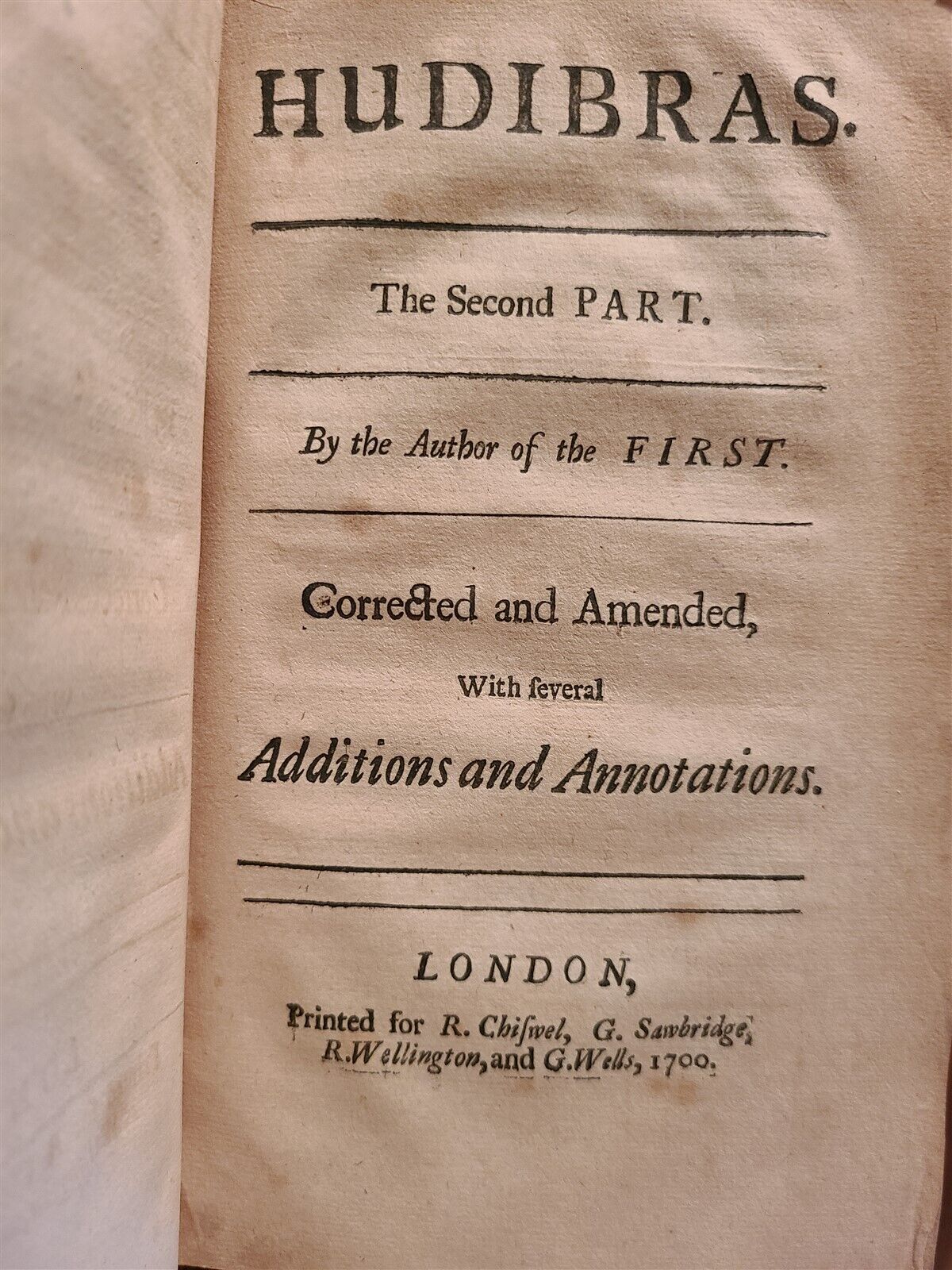 1700 HUDIBRAS by SAMUEL BUTLER antique in ENGLISH POLITICAL SATIRE