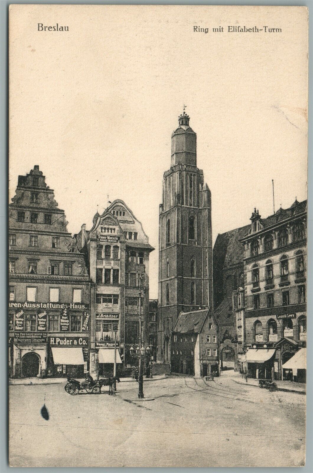 POLAND WROCLAW BRESLAU RING MIT ELISABETH-TURM ANTIQUE POSTCARD