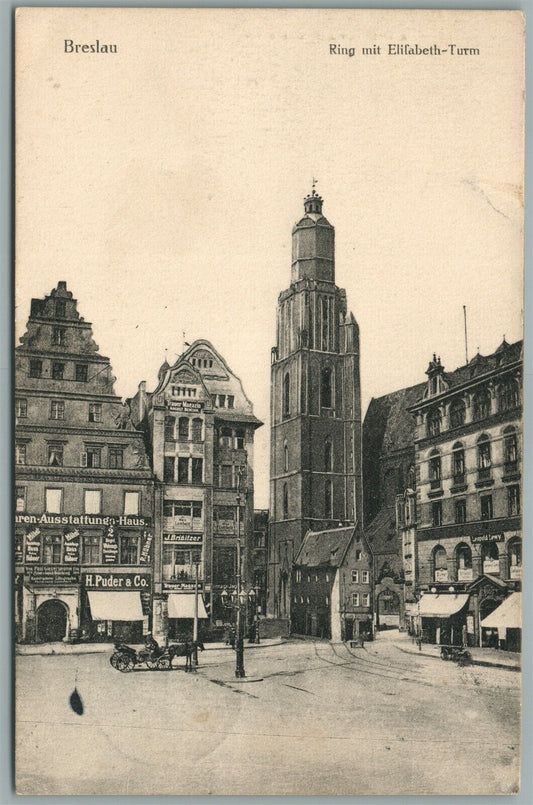 POLAND WROCLAW BRESLAU RING MIT ELISABETH-TURM ANTIQUE POSTCARD