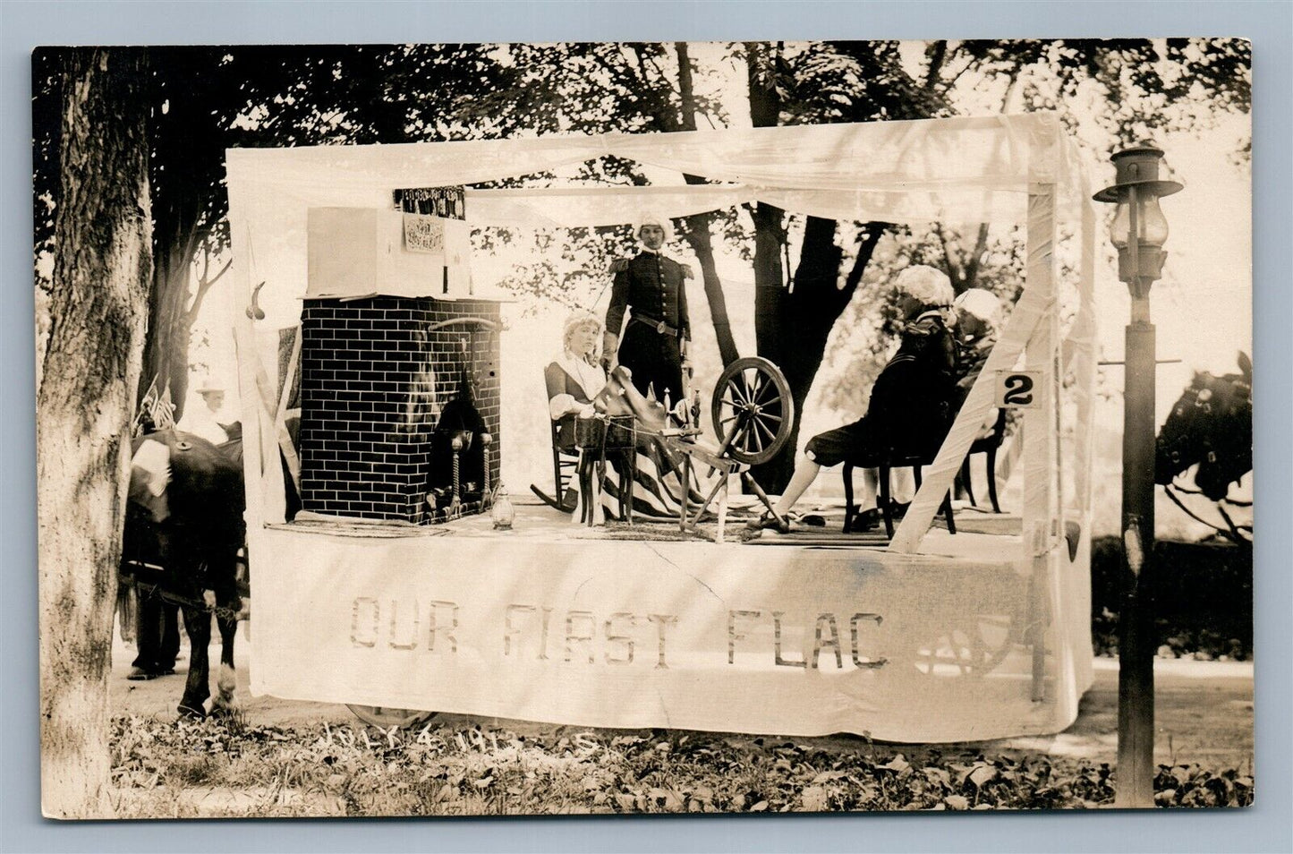 OUR FIRST FLAG PATRIOTIC PLAY SCENE ANTIQUE REAL PHOTO POSTCARD RPPC