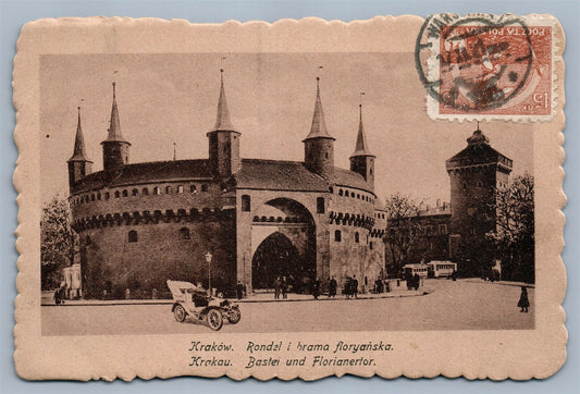 KRAKOW POLAND RONDEL I BRAMA FLORYANSKA ANTIQUE POSTCARD w/ STAMP