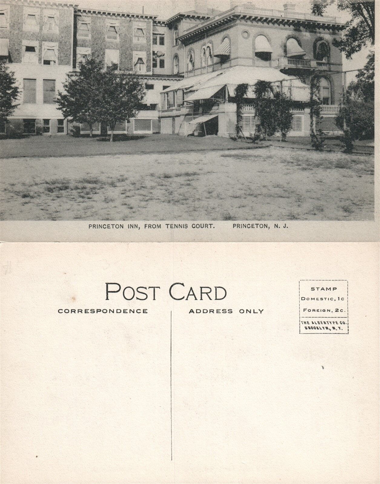 PRINCETON N.J. INN FROM TENNIS COURT ANTIQUE POSTCARD HOTEL