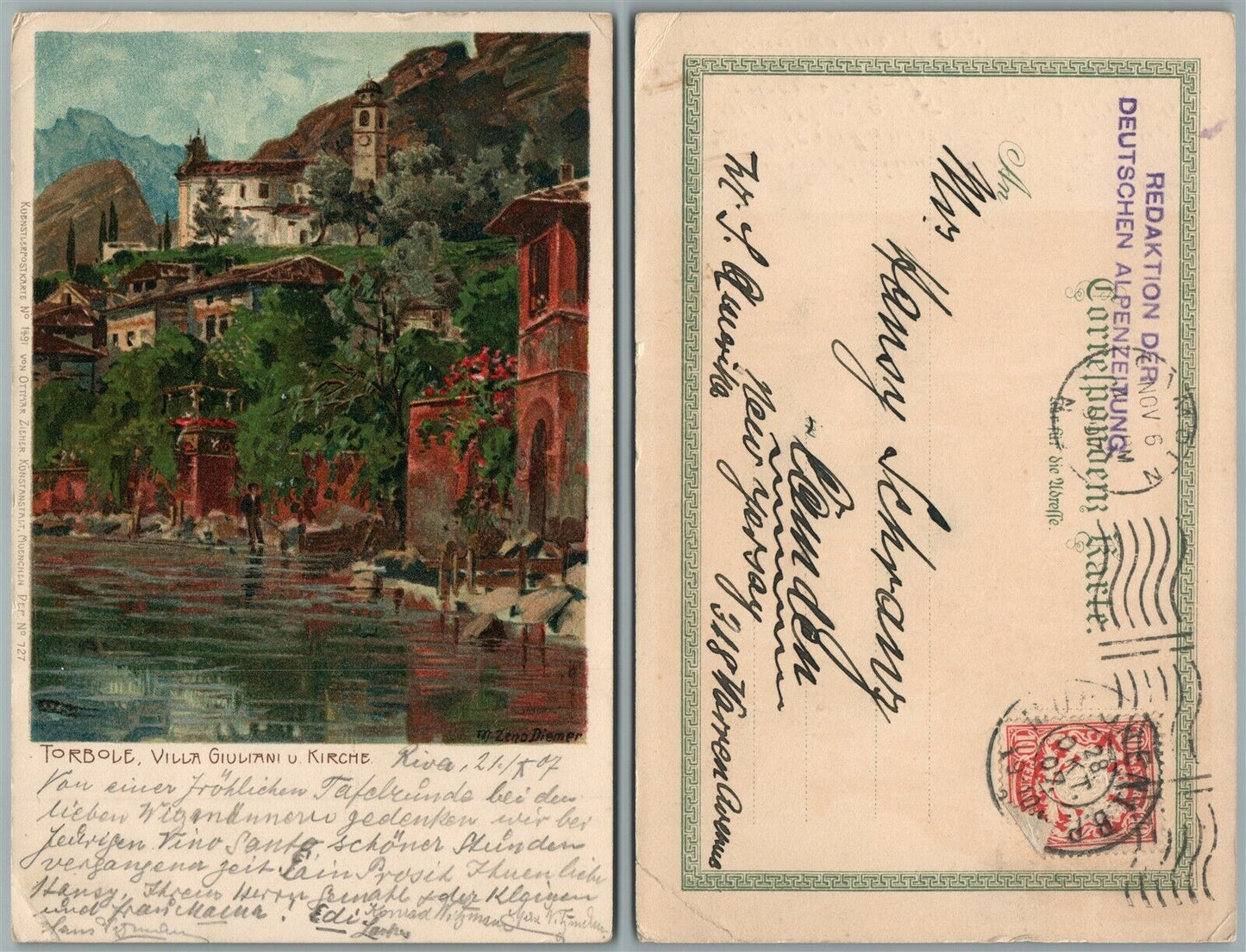 TORBOLE ITALY VILLA GIULIANI v. KIRCHE ANTIQUE POSTCARD BAVARIAN stamp