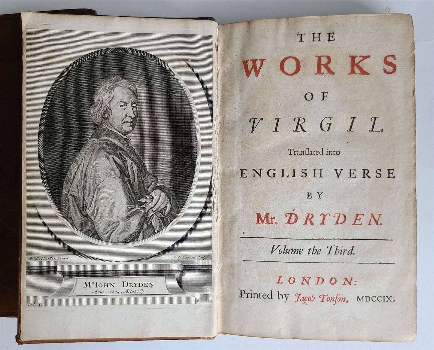 1719 WORKS of VIRGIL in ENGLISH by DRYDEN 3 VOLUMES antique ILLUSTRATED