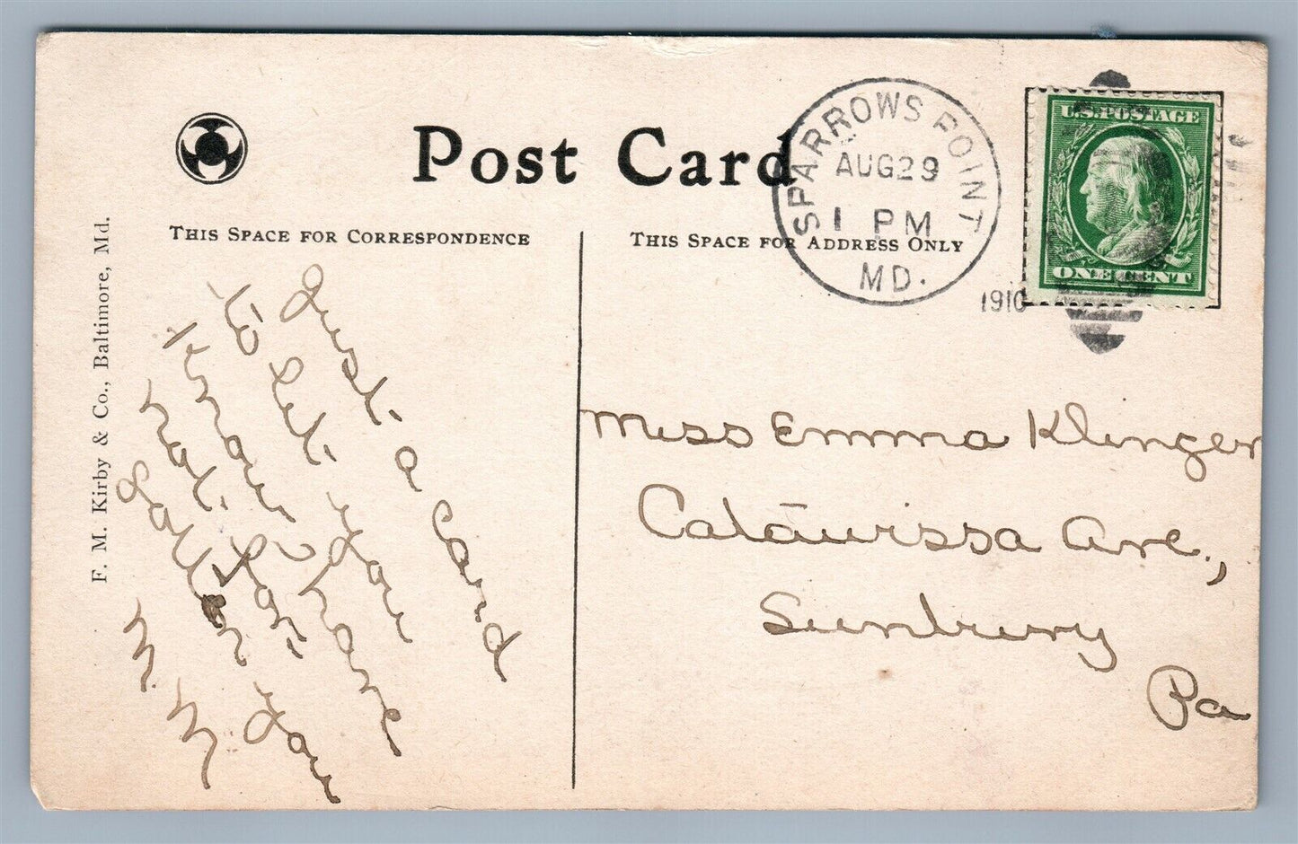 BALTIMORE MD 5th REGIMENT ARMORY 1910 ANTIQUE POSTCARD w/ CORK CANCEL