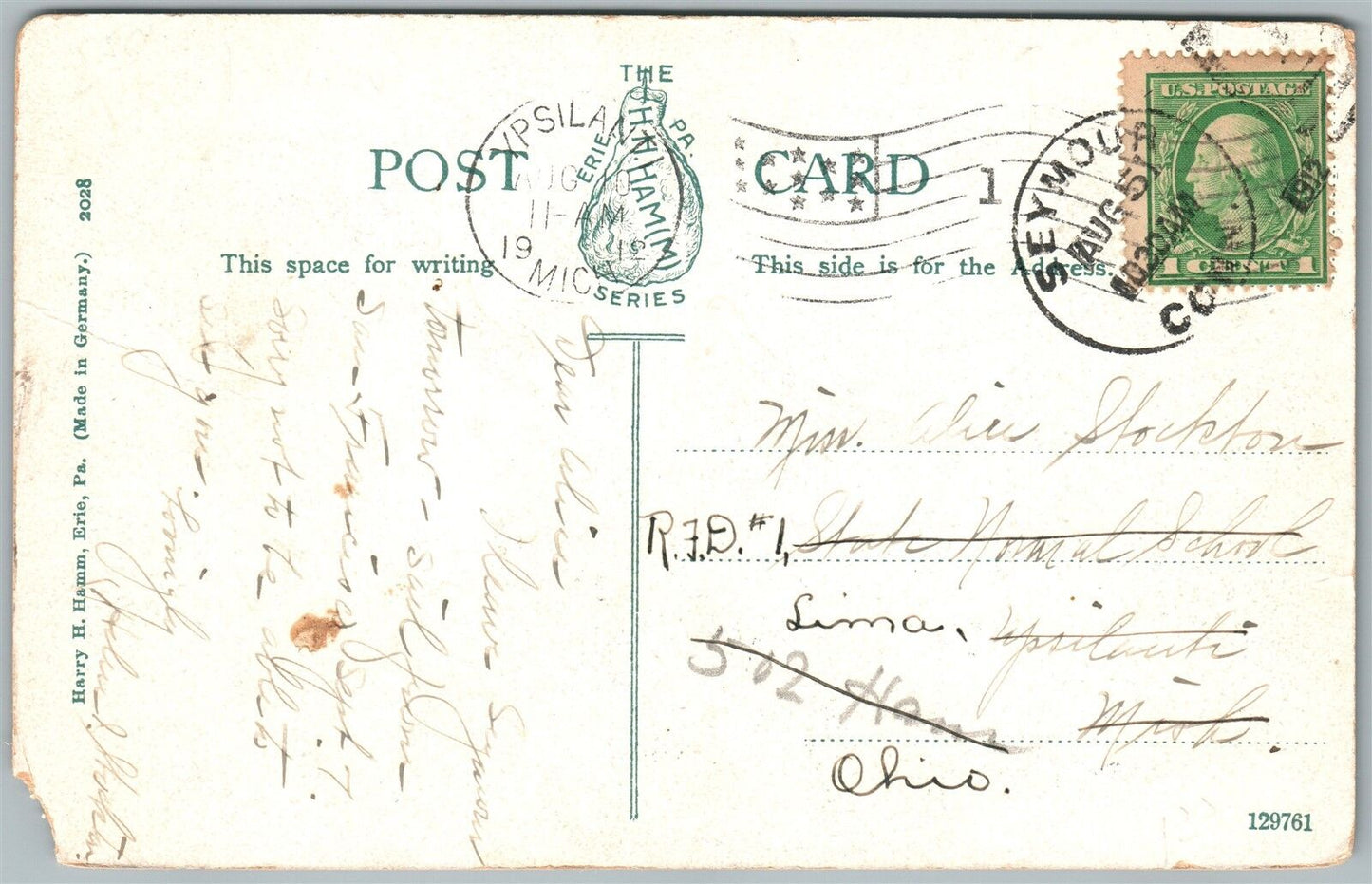 MERCER PA NORTH SIDE DIAMOND 1912 ANTIQUE POSTCARD
