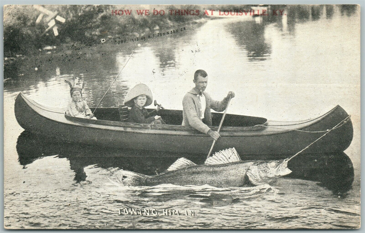 LOUISVILLE KY EXAGGERATED FISHING 1921 ANTIQUE POSTCARD