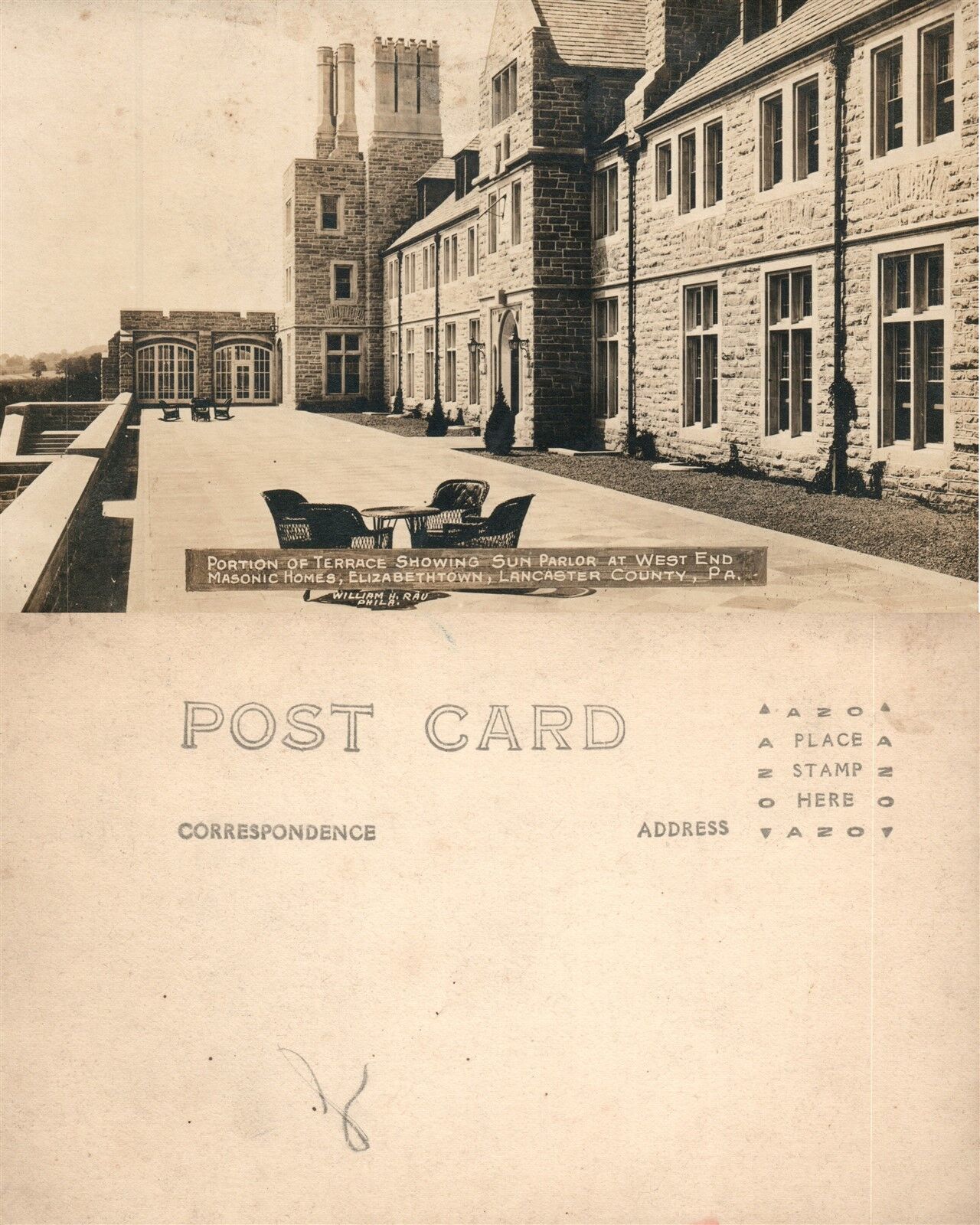 LANCASTER CO. PA ELIZABETHTOWN MASONIC HOMES ANTIQUE REAL PHOTO POSTCARD RPPC