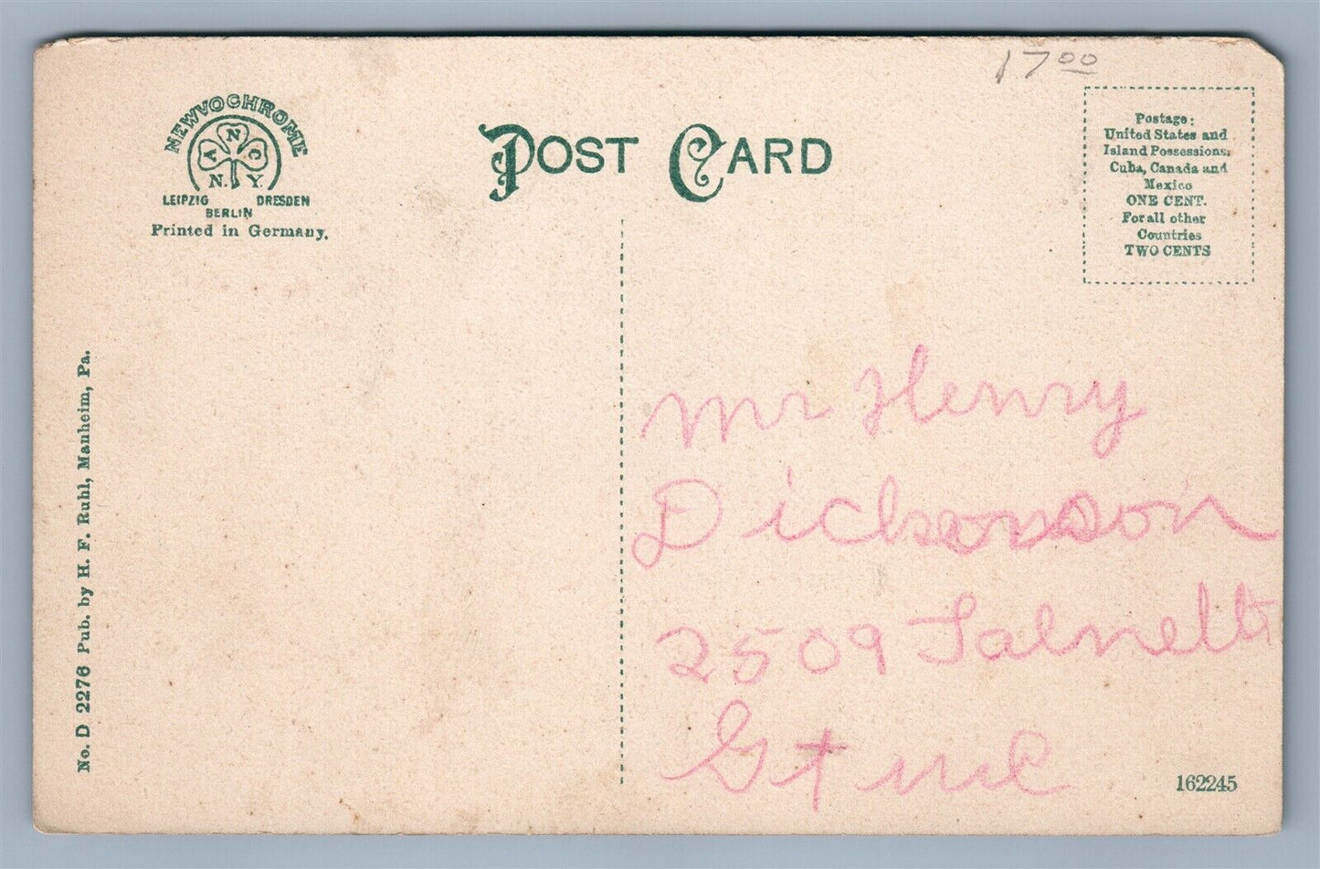 MANHEIM PA LUTHERAN ROSE CHURCH ANTIQUE POSTCARD