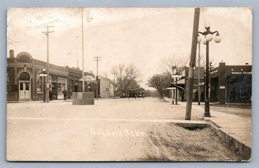 OAKDALE NE AUTO GARAGE STREET SCENE ANTIQUE REAL PHOTO POSTCARD RPPC