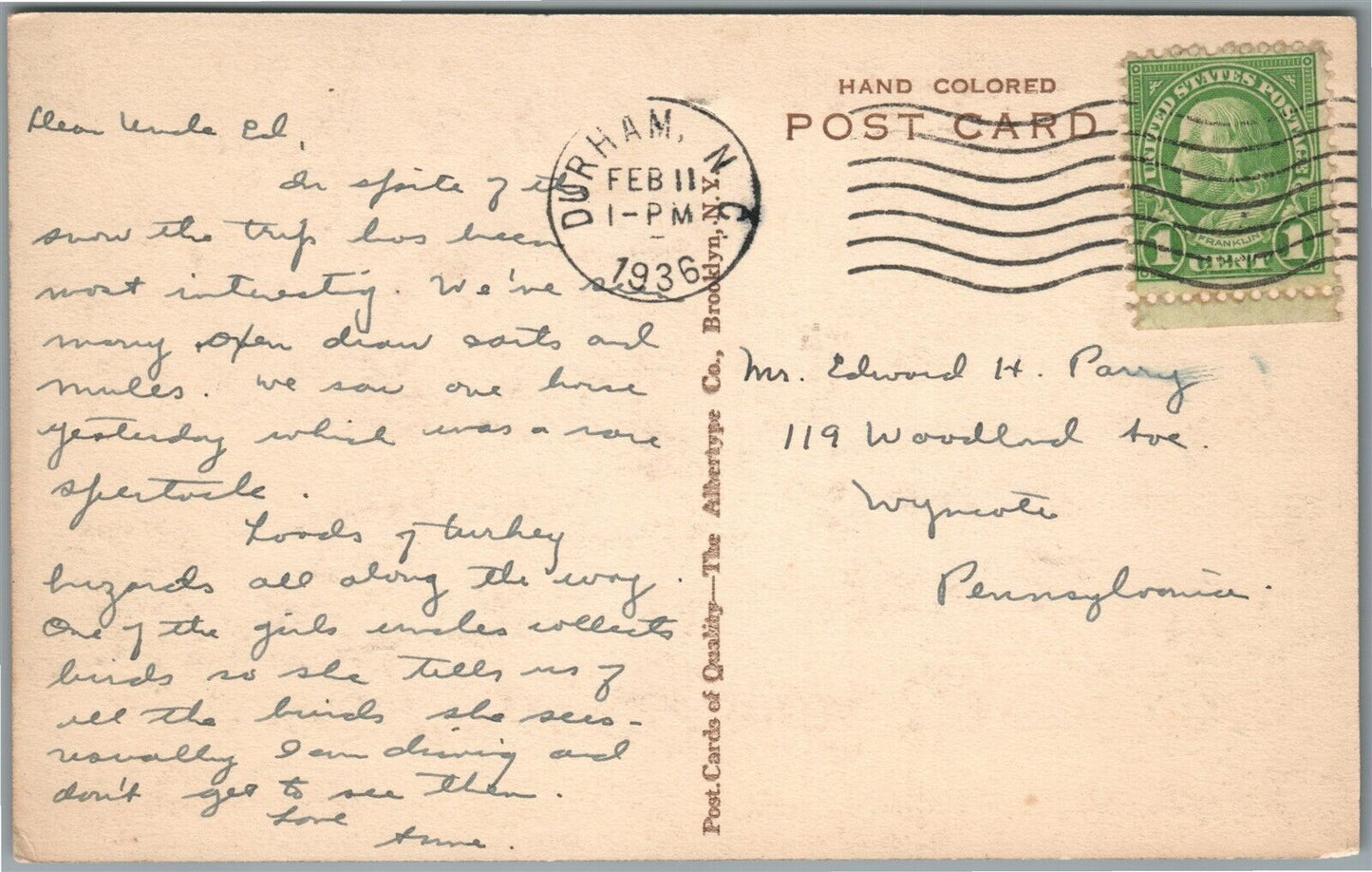 DURHAM NC WASHINGTON DUKE STATUE DUKE UNIVERSITY CAMPUS ANTIQUE POSTCARD