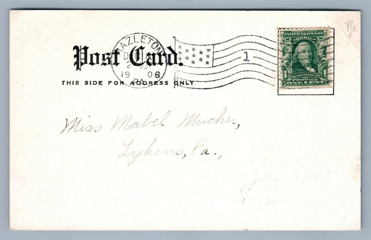 HAZLETON PA WEST BROAD STREET 1906 ANTIQUE POSTCARD