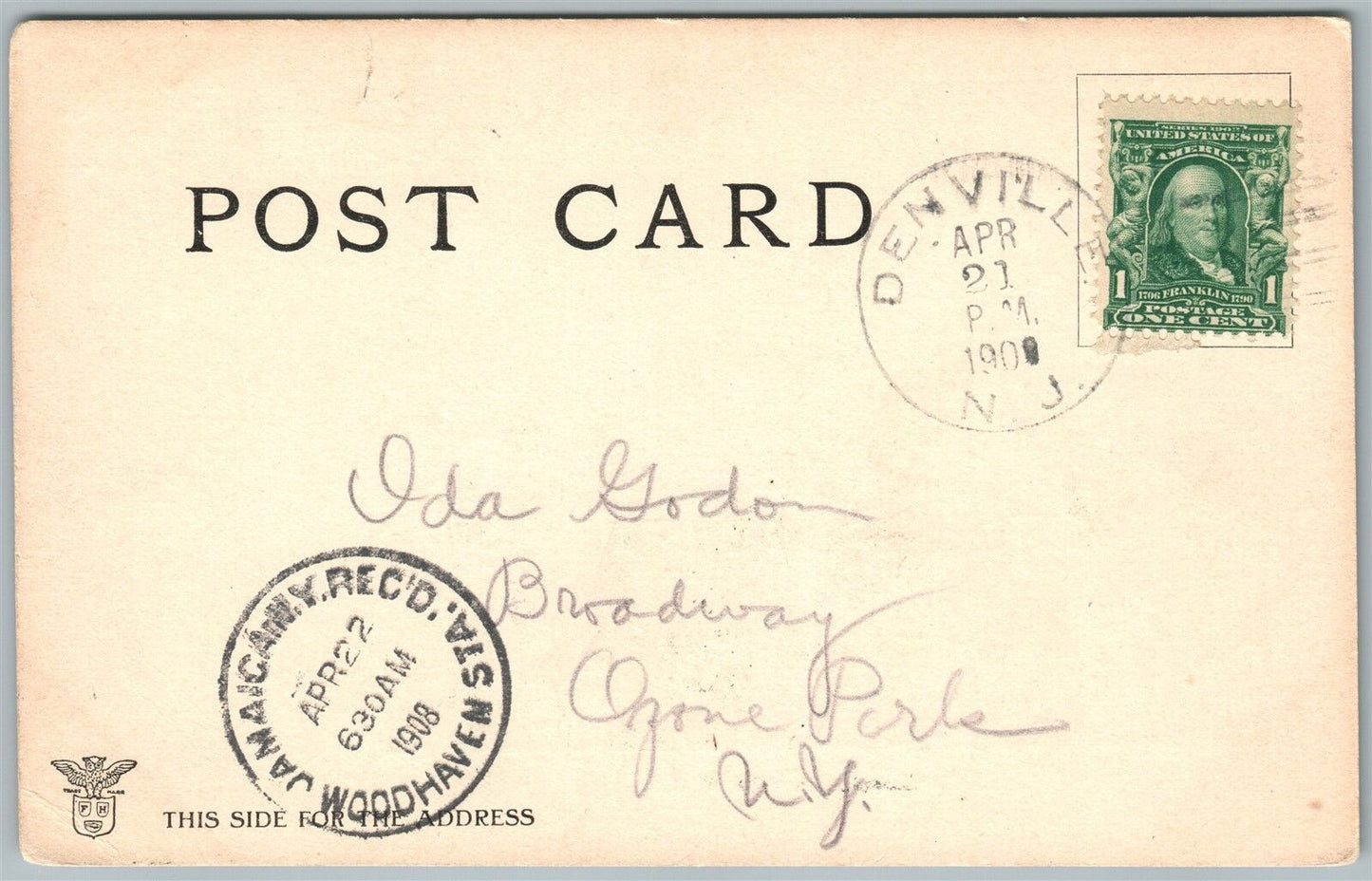 DENVILLE NJ M.E. CHURCH 1908 UNDIVIDED ANTIQUE POSTCARD