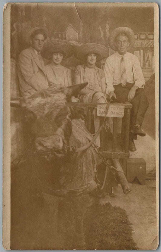 BARN DANCE GROUP ANTIQUE STUDIO REAL PHOTO POSTCARD RPPC