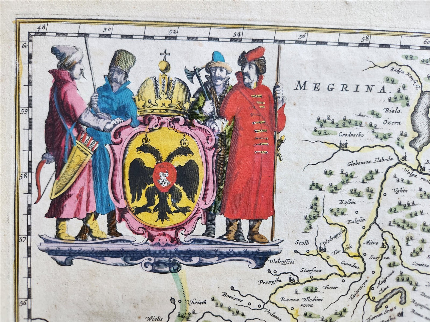 1640 RUSSIA MOSCOVIA MAP by WILLEM BLAEU antique AUTHENTIC hand colored