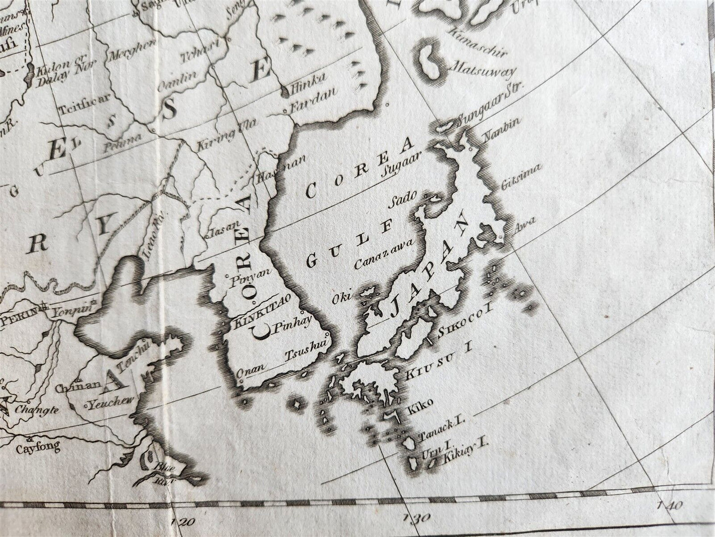 1785 RUSSIAN EMPIRE Discoveries between Asia and North America antique MAP