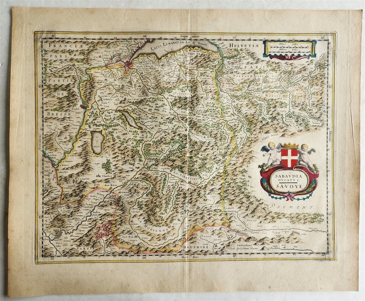 1640 MAP of FRANCE SAVOY by WILLEM BLAEU antique AUTHENTIC hand colored